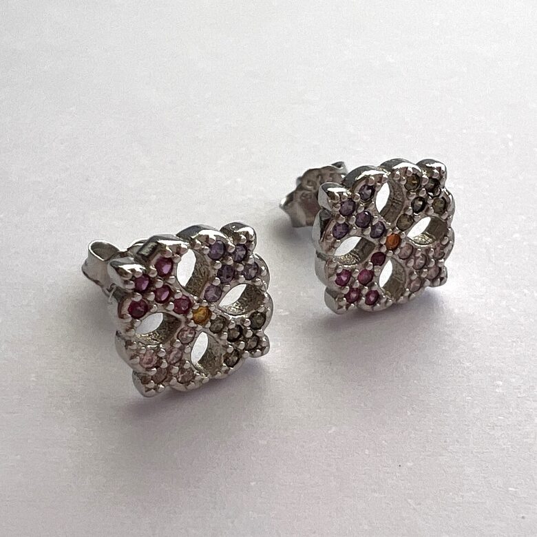 Silver Earrings with Zircon Flor de Colores